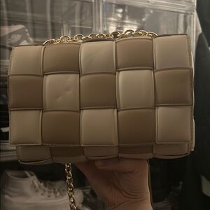 Woven Beige and Cream Shoulder Bag